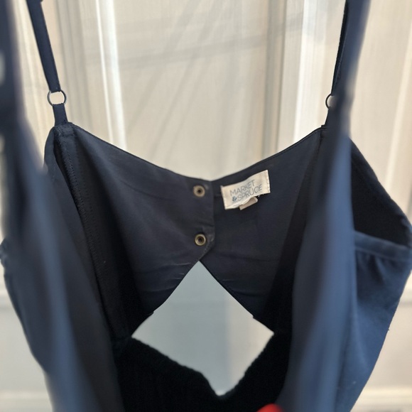 Navy Blue Romper with Cut Out Back with Scalloped Edge Details - Picture 10 of 11
